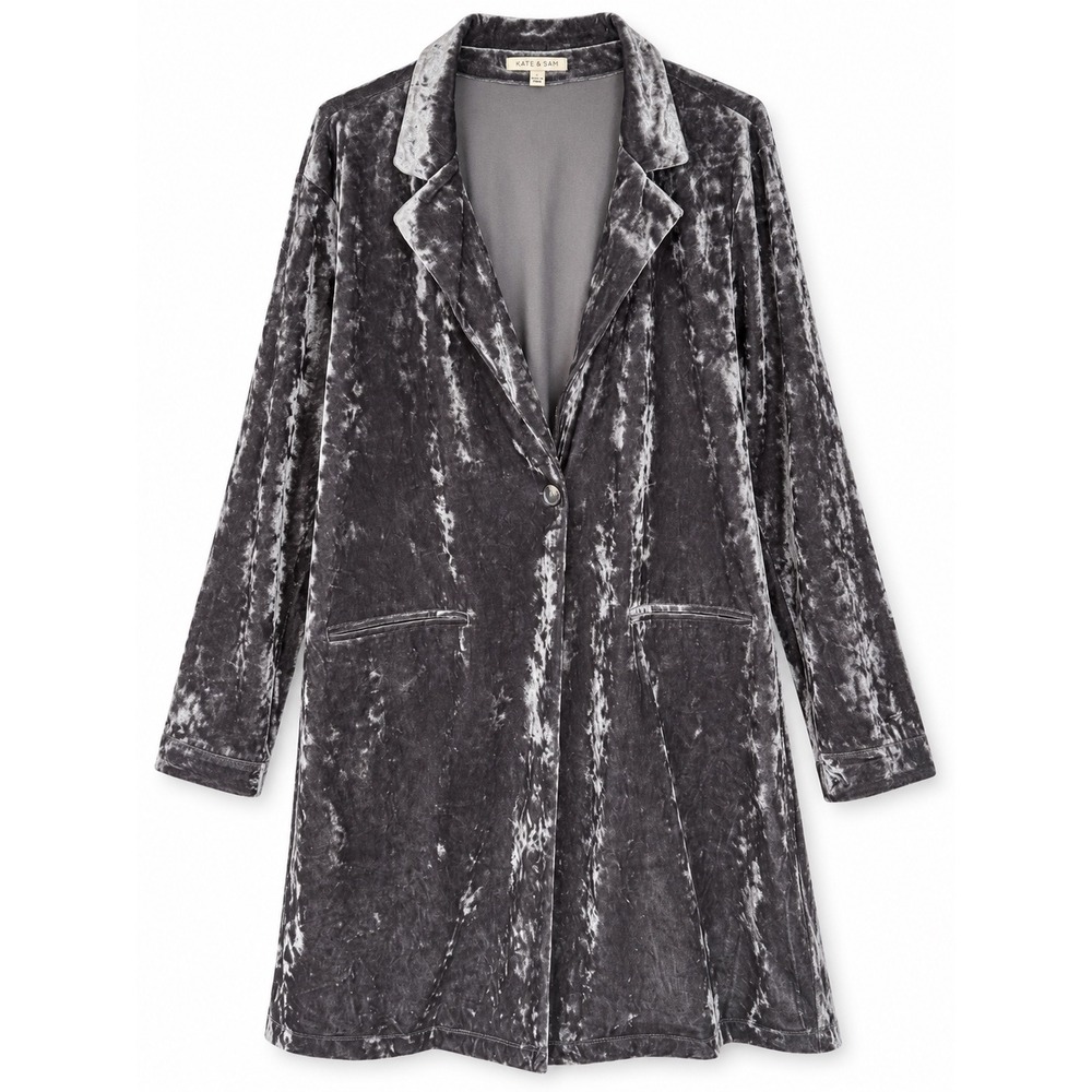 Kate & Sam Grey Velvet Duster Coat Long Blazer Jacket Size Large NWT